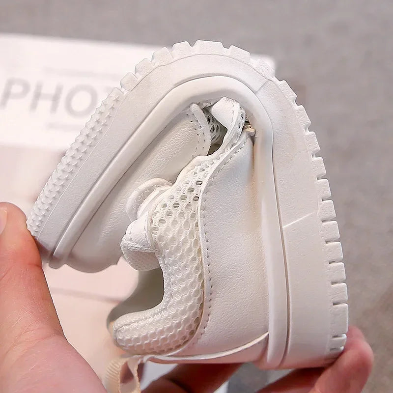 Kids Sports Shoes Non-slip Soft Sole Children White Shoes Hook&loop 2025 New Students School Flat Shoes Comfortable Trendy