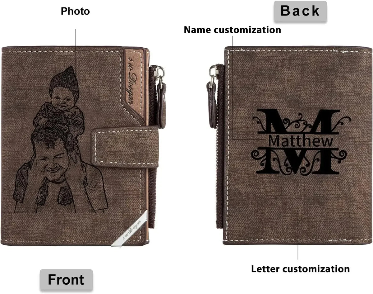 Personalized Wallets for Men Photo Engraved Wallet for Father Husband Son Boyfriend Grandpa Father's Day Gift Birthday