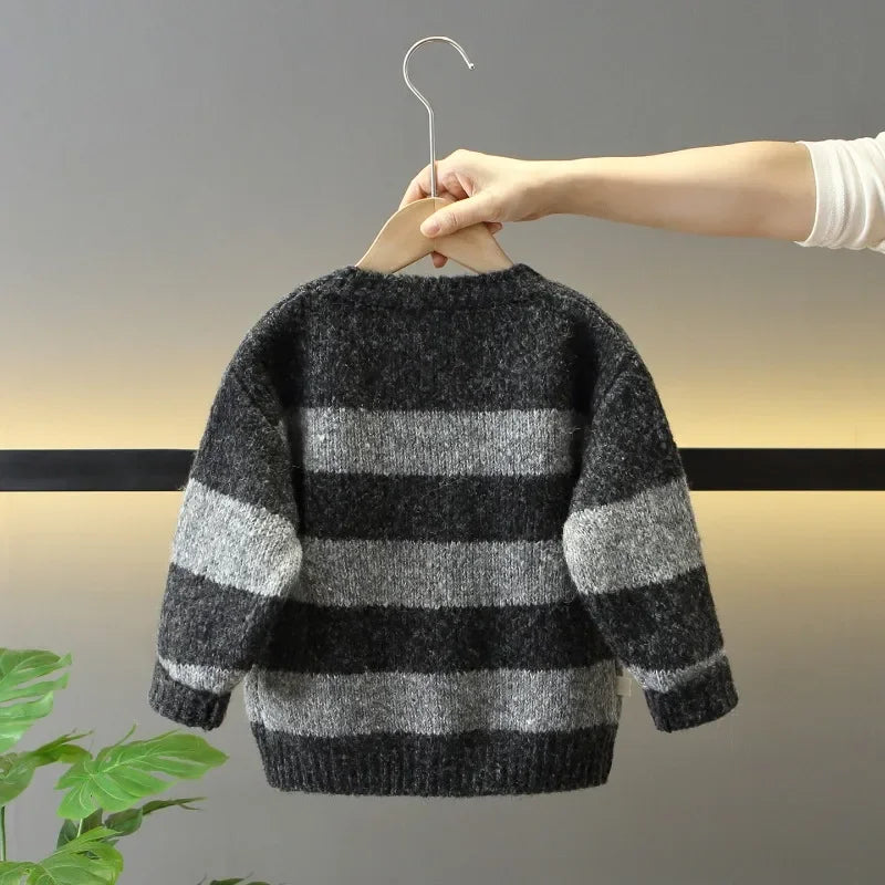Boys Knitted Sweaters Winter Children Thickened Sweaters Plus Velvet Warm Round Neck Bottoming Shirt Kids Clothing 2026 New