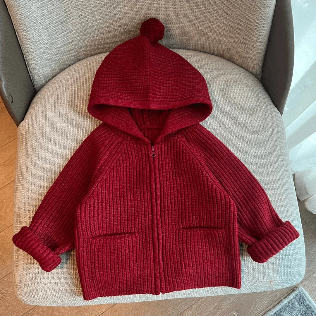 Childrens Sweater Christmas Trendy Kids Girls Knitted Cardigan Jacket Autumn Winter Boys Hooded Zipper Sweater Coat