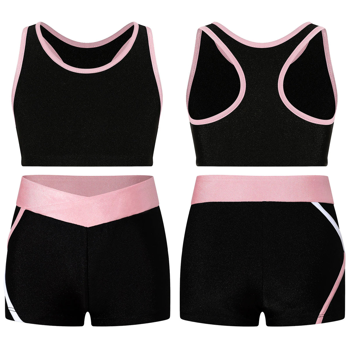 Kids Girls Workout Gymnastics Outfits Sleeveless Crop Top with Shorts Gym Running Sports Dance Performance Activewear Sportswear
