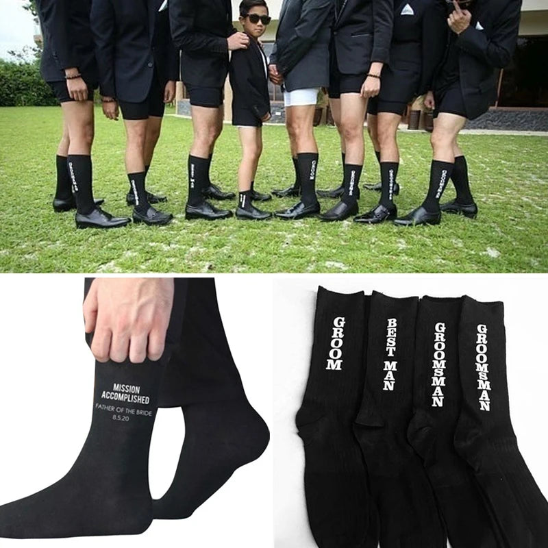 Wedding Socks Men Socks Groom Best Man Groomsman Socks Letter Socks Combed Cotton Dress Wedding Party Long Stockings