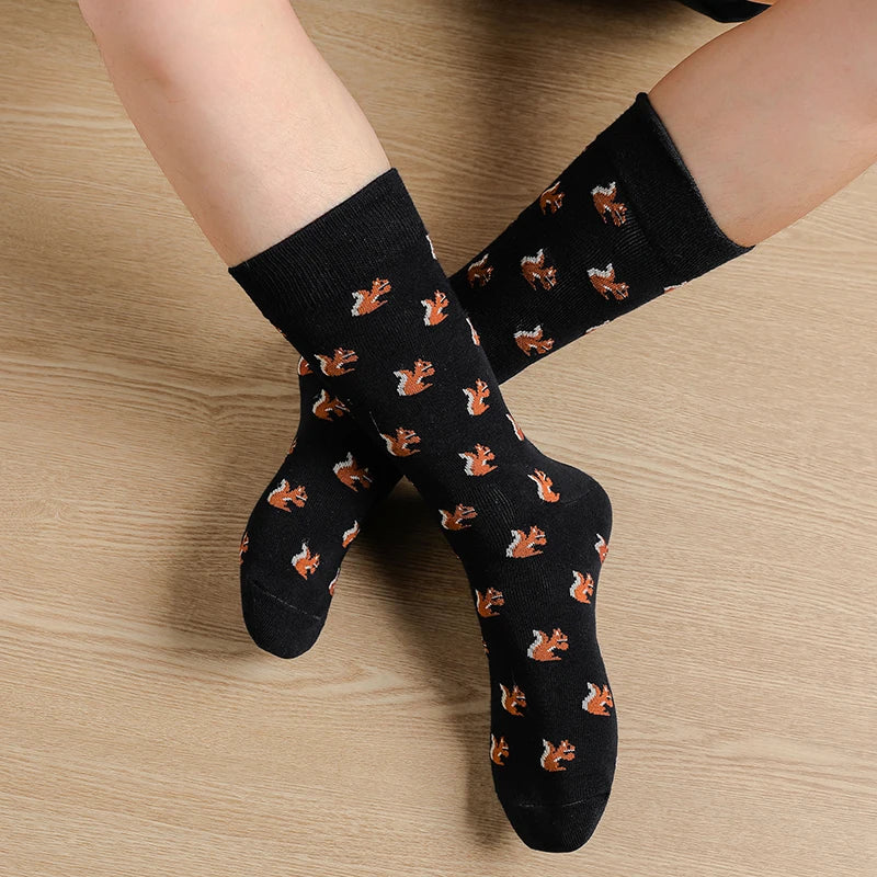 5 Pairs Men's Socks Cotton Business New Fashion Funny Sock With Print Animals Cartoon Middle Sock Male Casual Dresses Clothing