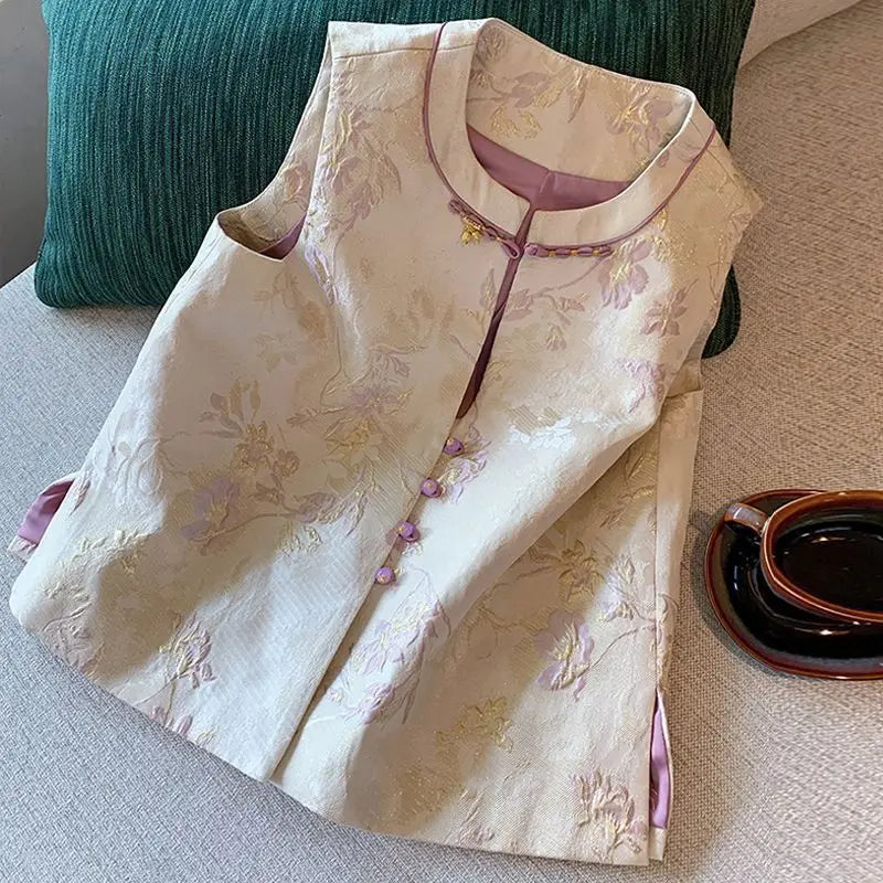 Thin Vest for Women Clothing Ethnic Style Print Vintage Clothes Streetwear Coats Women Jackets Chinese style Casual Summer