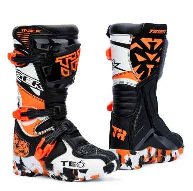 NEW TE006 Kids Motocross Boots Black Off-Road Motorcycle Boot Children Orange Youth Dirt Bike Racing Bota MX Gear for 6-12 Years