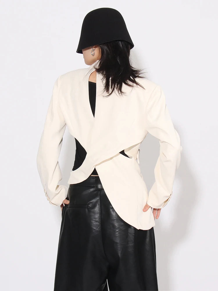 TWOTWINSTYLE Solid Designer Hollow Out Blazer For Women Notched Collar Long Sleeve Patchwork Button Elegant Blazers Female New