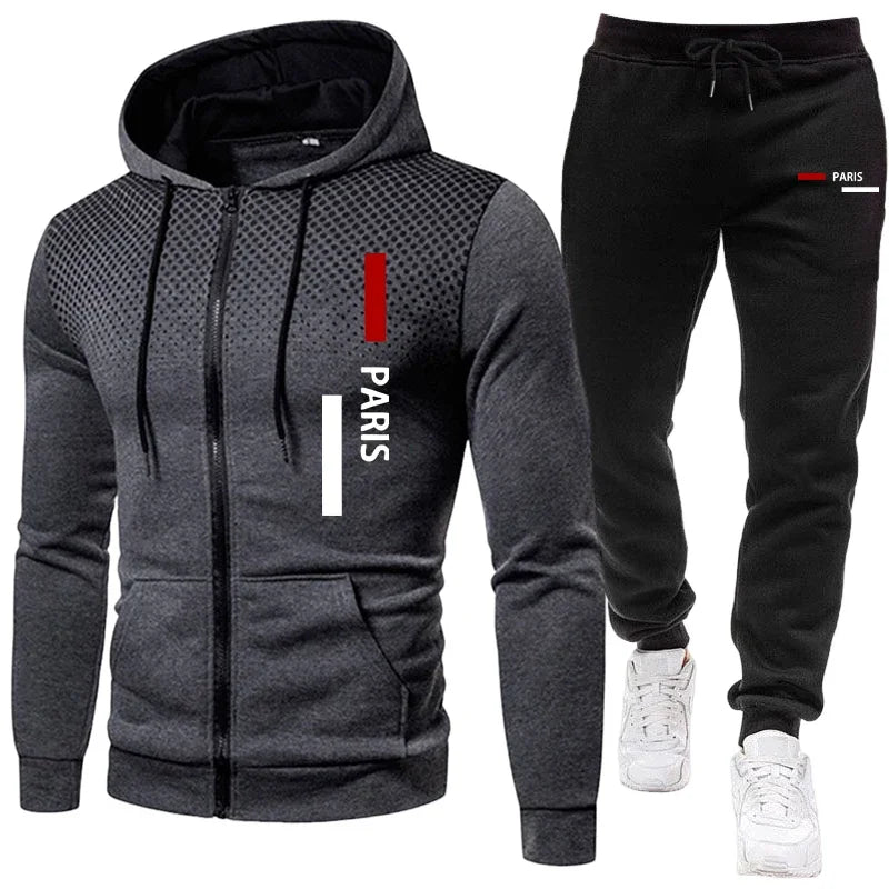 Men's Sportswear Hooded Sweatshirt and Sweatpants Urban Casual Sporty Zipper Hoodie Jogging Suit Fall/winter Training Outfits