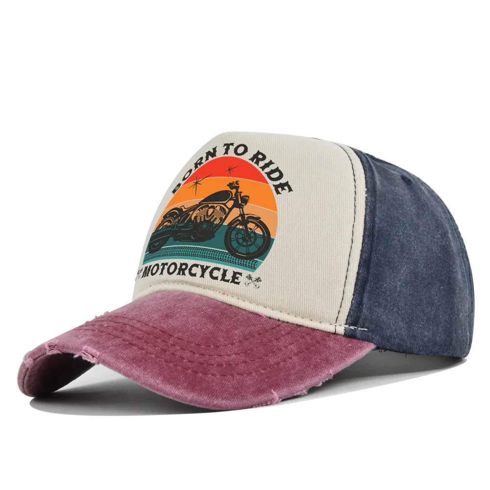 Men Hats Motorcycle Baseball Caps for Men Women Retro Printed Caps Cotton Sponge Truck Caps Men's Washed Old Sun Hat Casquette