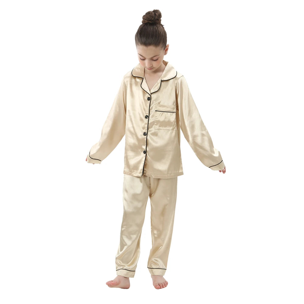 Christmas Pajamas for Boys Girls Red Green Gold Pijamas 2-13 Years Kids Sleepwear Children Satin Pyajams Toddler Silky Nightwear