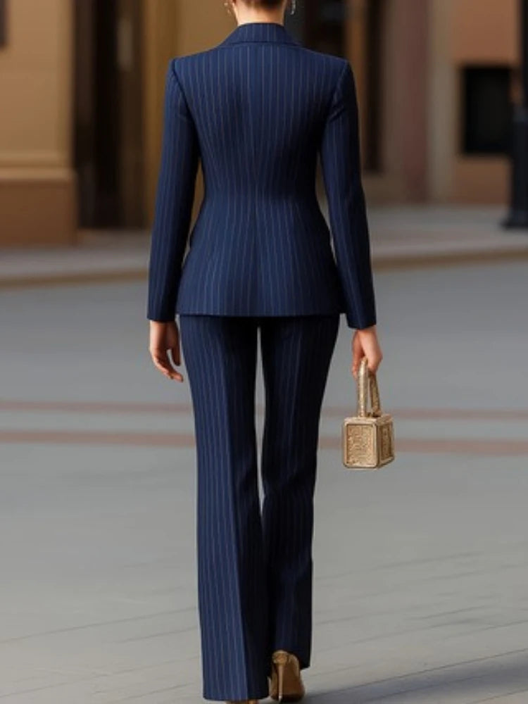 2026 Fashion Autumn Winter Ladies Pant Suit Women Striped Female Business Work Wear Jacket Blazer and Trouser Formal 2 Piece Set