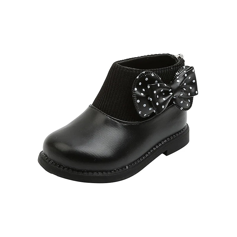 Children's Cotton Boots Winter New Kids Shoes Bow Girls Soft Bottom PU Leather Boots Baby Side Zipper Design Boots Toddler Shoes