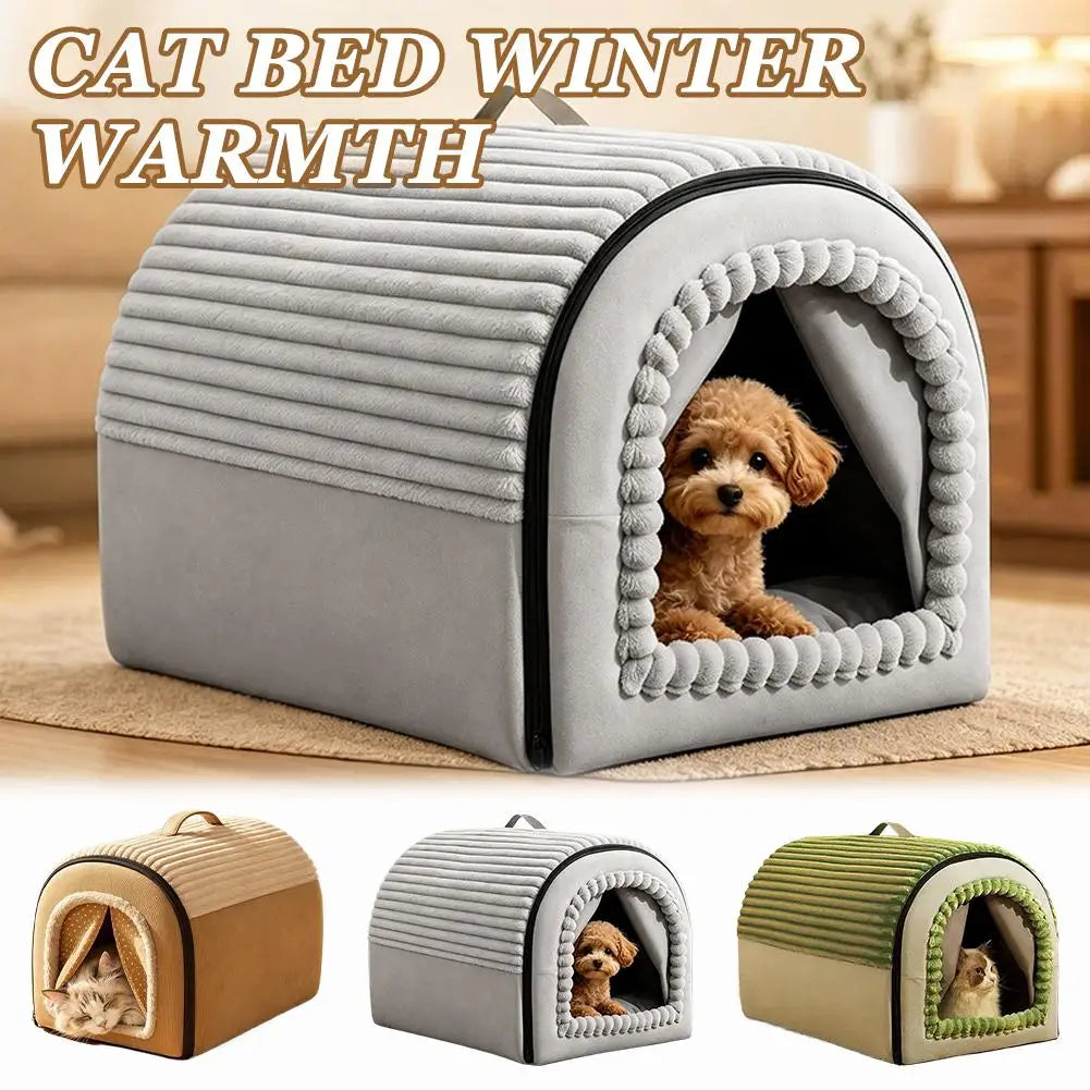 Winter Enclosed Pet Bed Thickened Portable Dog House & Cat Tent with Washable Bedding Needed Bed for Small Medium Large Dogs