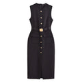 HXAO Women's Black Dress Summer 2025 Sleeveless Elegant Formal Dresses For Women Belt Vest Long Dress Button Casual Dresses