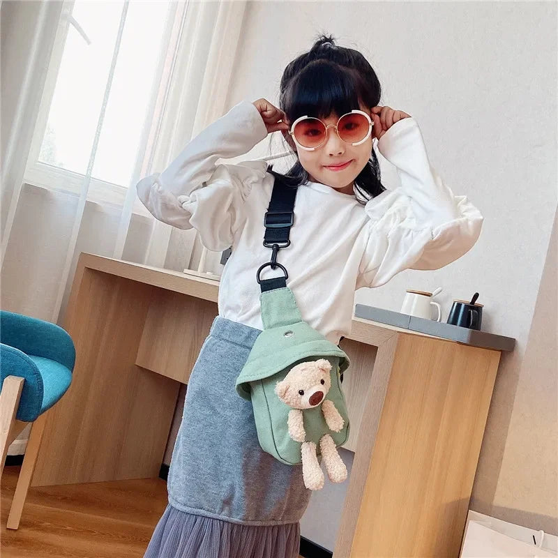 Children's Bags Winter New Messenger Bag Cute Bear Chest Bag Korean Version Trend Boys and Girls Mini Canvas Bag messenger bag