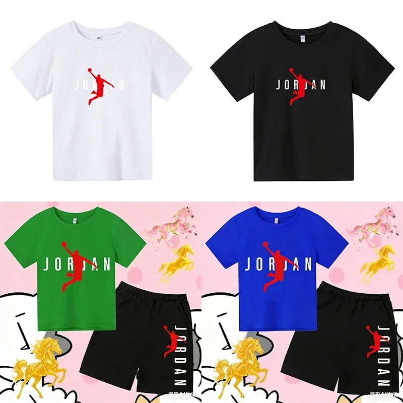 Kids 2-Piece Letter Print Sports Outfit - Short Sleeve T-Shirt & Shorts, Casual Athletic Children's Sportswear Set