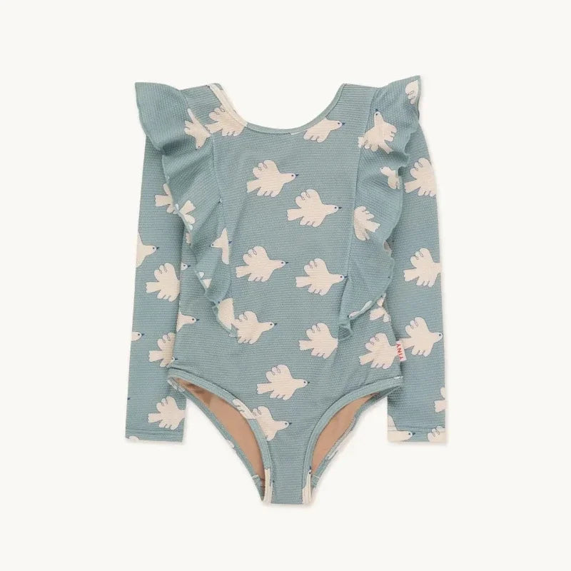 OUYANG&IVAN Kids Swimwear Sets 2025 New Summer TC Boys Girls Cute Print Swimming Suits Bikini Sets