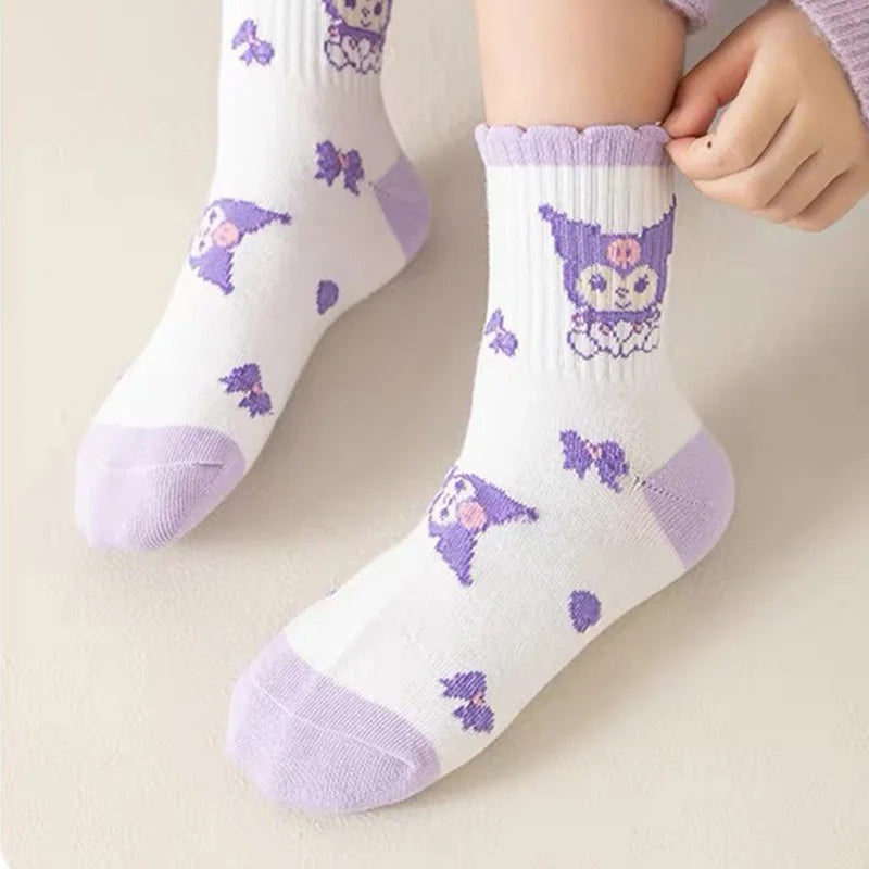 5 Pairs Kuromi Kids Socks Autumn Winter Cute Cartoon Crew Socks for Girls Kawaii Socks