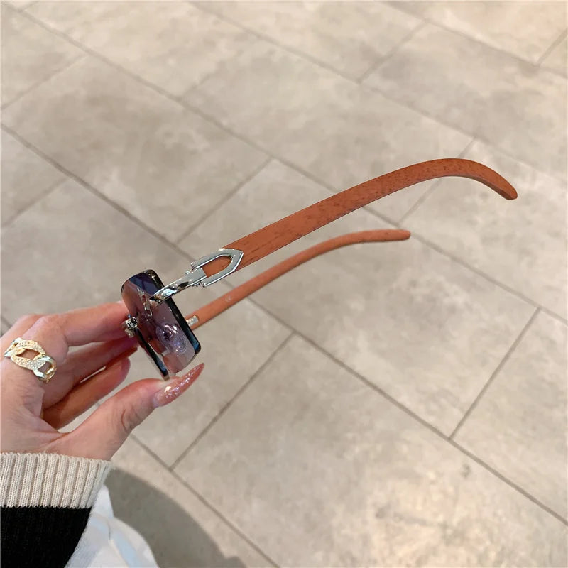 Rimless Sunglasses For Men Women Wooden Designer Luxury Brand Retro Sun Glasses Fashion Shades UV400 Travel Outdoor