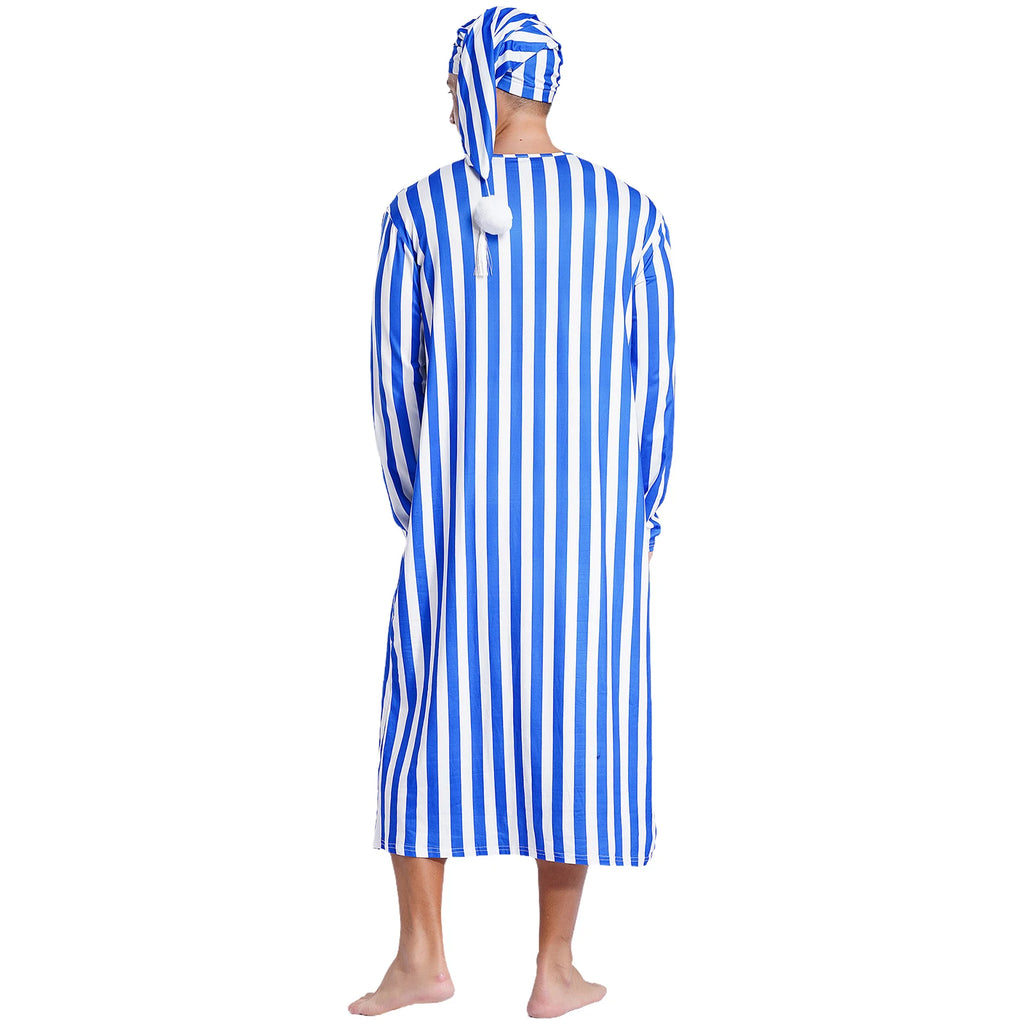 Mens Arabian Muslim Pajamas Adjustable Sleep Hat Robe with Hat Long Sleeve Long Robe And Pompom Cosplay Outfits Sissy Nightwear