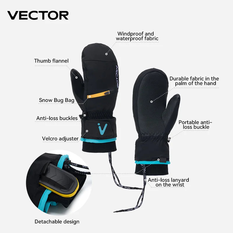 VECTOR Men's and Women's Detachable Cotton Protective Gloves Are Windproof Splash Proof Anti Slip Warm and Wear-resistant
