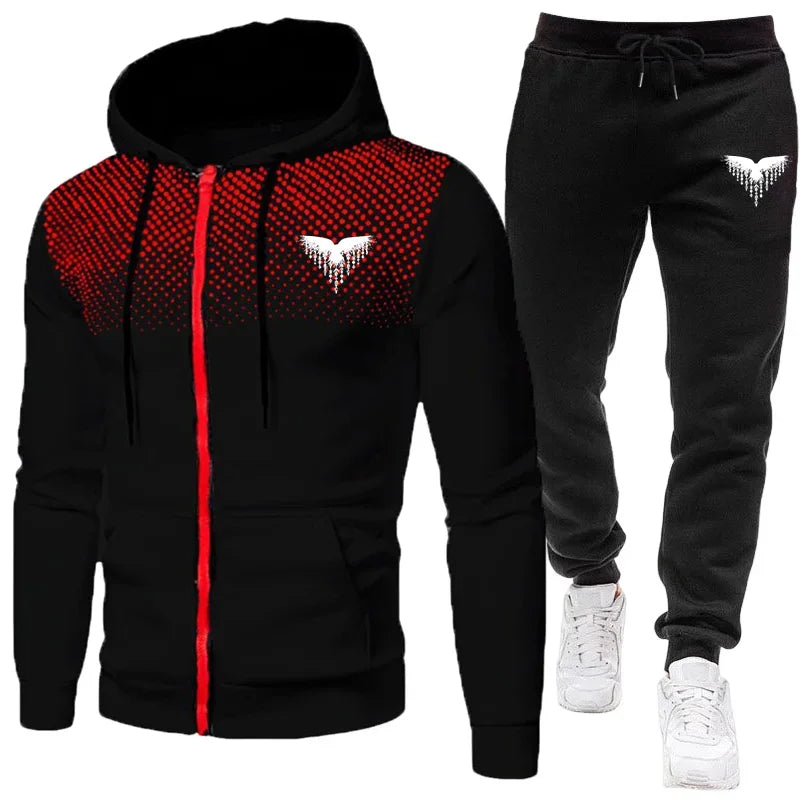 Men's Tracksuit Zipper Coat and Black Sweatpants Outdoor Casual Sporty Hoodie Jogging Suit Male Autumn Training Set Sweatshirts