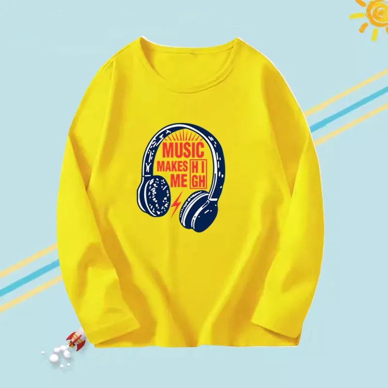 Kids Long Sleeve T-shirts Casual Boy Spring Autumn Base Tee Tops Big Boy Music Fashion T-shirts