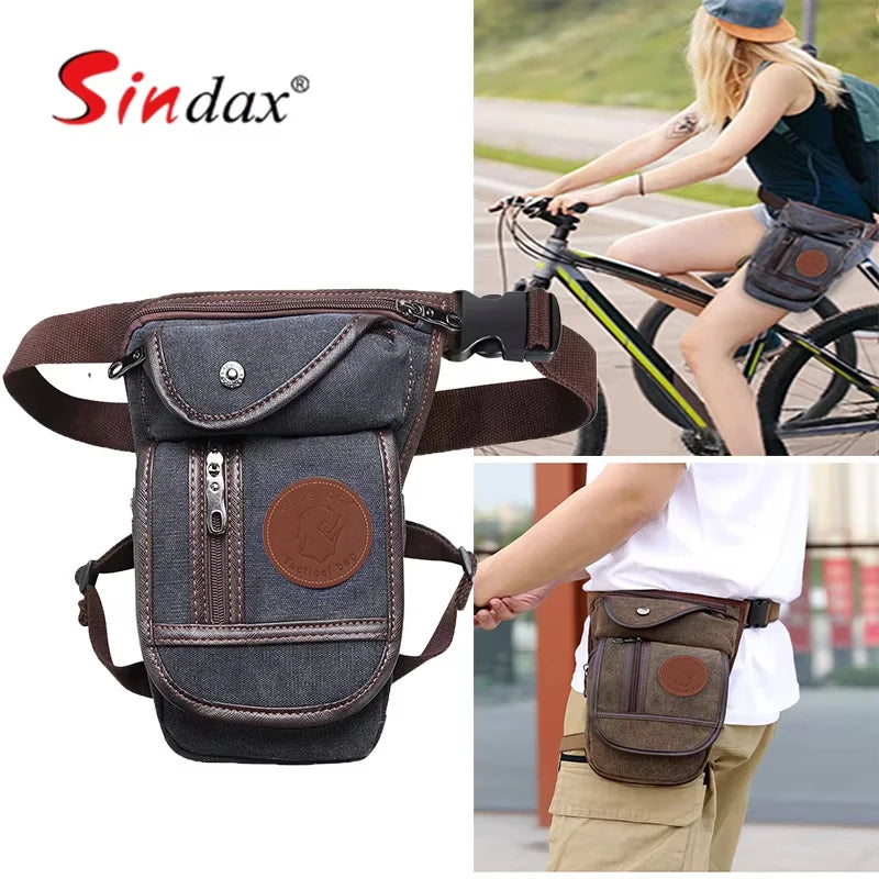 Men's Motorcycle Bag Waterproof Portable Canvas Motorcycle Drop Leg Bag Multifunctional Outdoor Sport Riding Waist Shoulder Bag