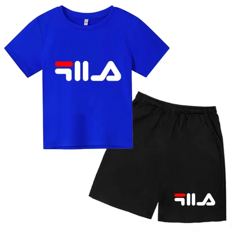 Summer Kids Letter Print 2PCS Outfits Casual Short Sleeve T-Shirt & Shorts Set Sports Tracksuit for Boys Girls 3-12Y