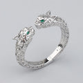 Europe America Style Men Women Lady Plated Gold Color Inlay Cubic Zircon Hollow Out Green Eyes Double Leopard Open Ring Bracelet