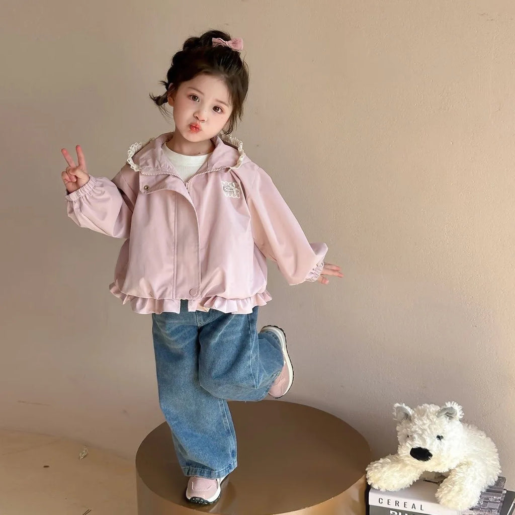 Girls Windproof Jacket Spring Autumn New Style Children's Hooded Coat Stylish Outdoor Clothing for Kids