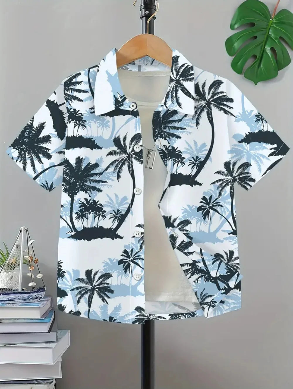 Kid's Boys Top Fashion Personality Print Pattern Stand-Up Collar Short Sleeved Shirt Summer Clothes for Children Boy's 3-9 Years