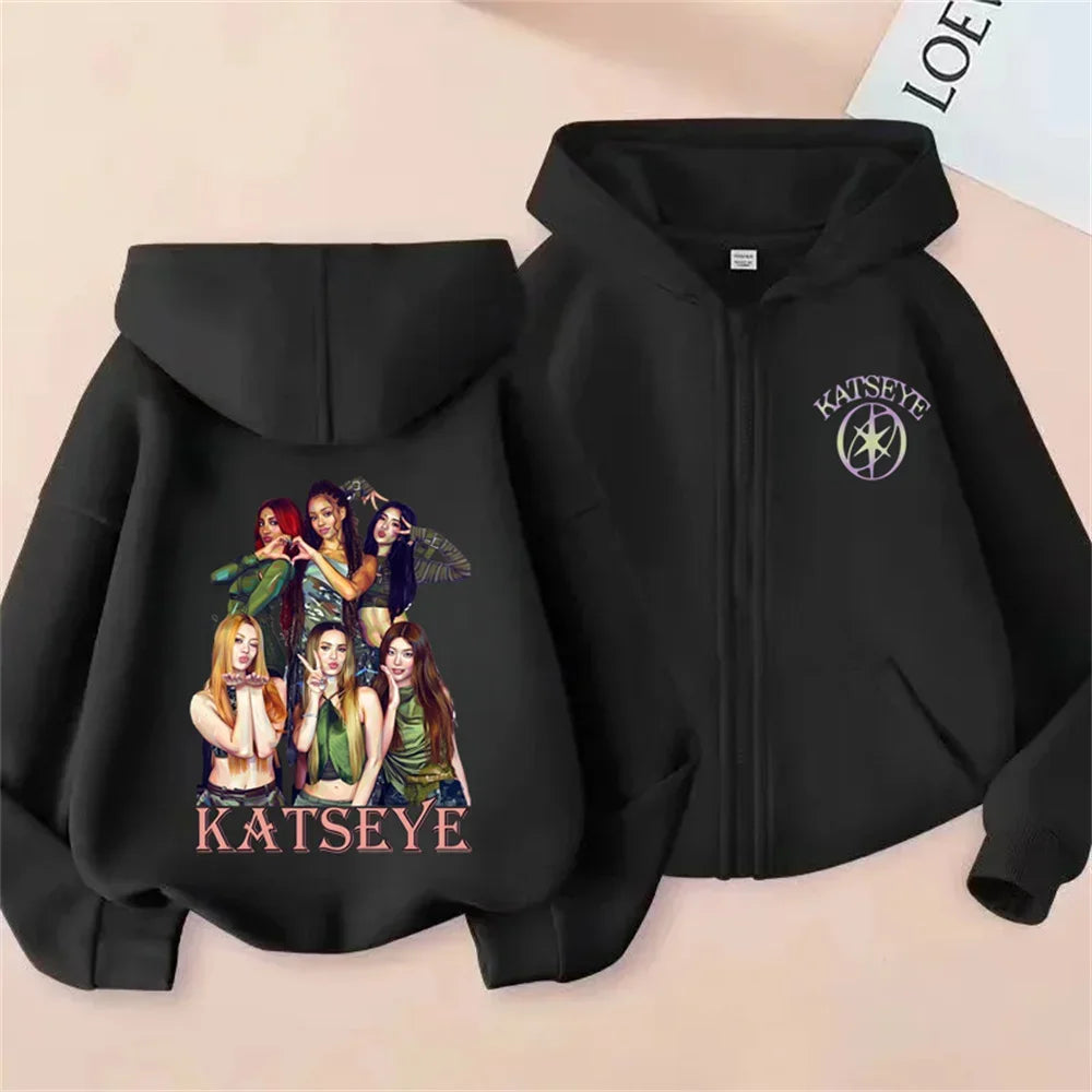 Toddler Girl Clothes Girl Group Katseye Zipper Hoodie Boys Fashion Casual Sweatshirt Movie New Kids KATSEYE Zip UP Hooded Tops