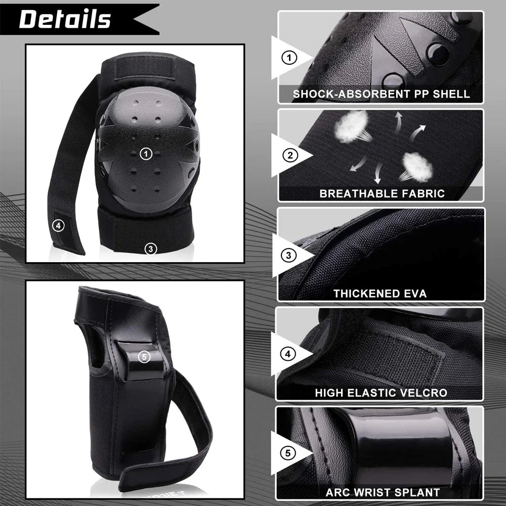 Kids/Adults Knee Elbow Pads Wrist Guards, Protective Gear Set for Roller Skates, Cycling, BMX, Skateboard, Scooter Riding Sports