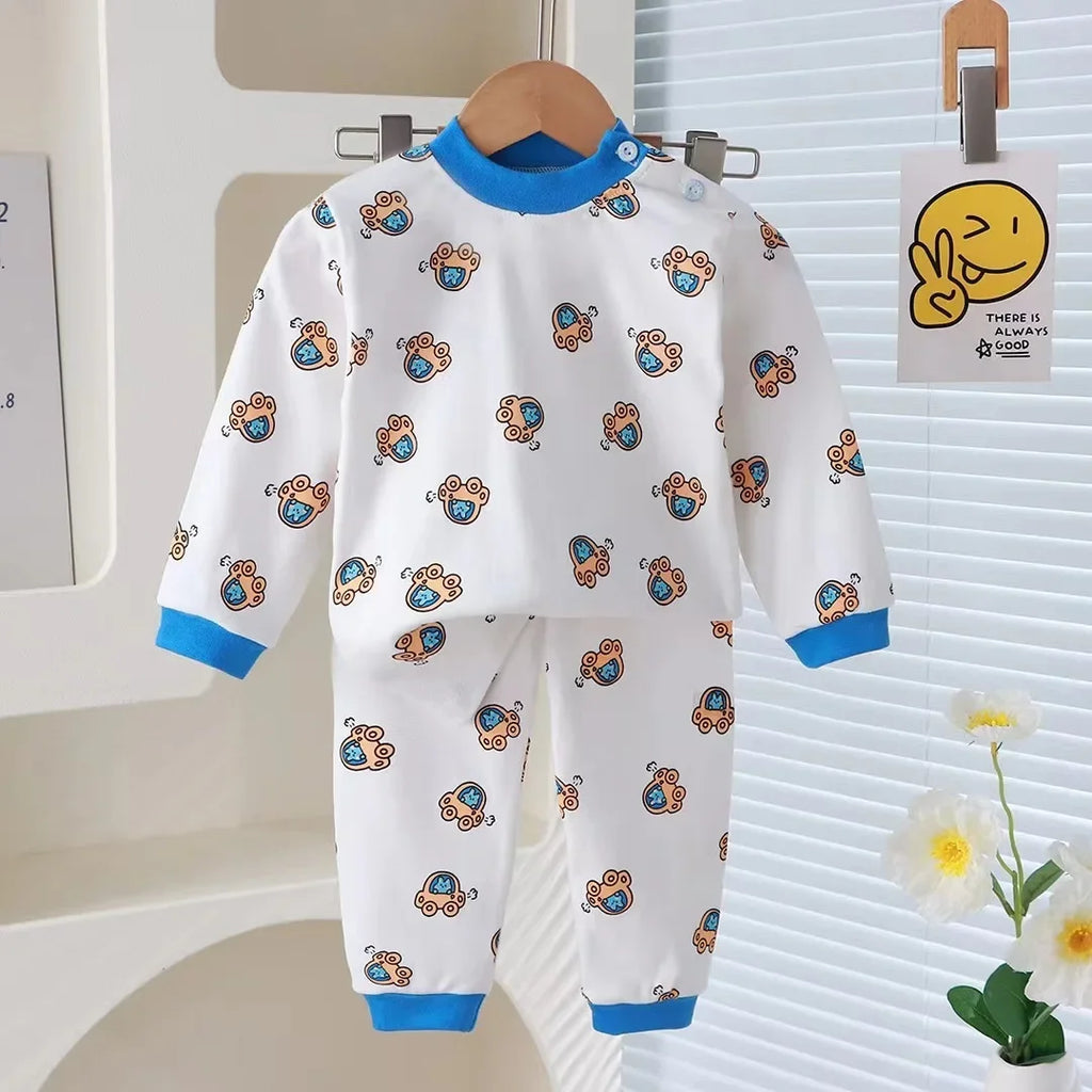 2024 New Kids Boys Girls Pajama Sets Cartoon Print Long Sleeve Cute T-Shirt Tops with Pants Toddler Baby Autumn Sleeping Clothes