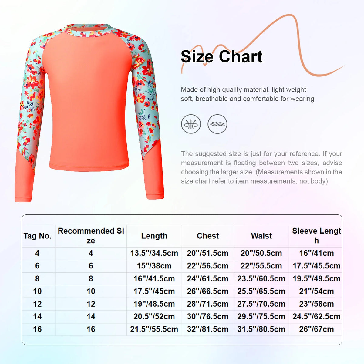 Kids Girls Swimming Shirt Sun Protection Long Sleeve Print Top Swimsuit UV Rash Guard Swimwear Surfwear Pool Beach Bathing Top