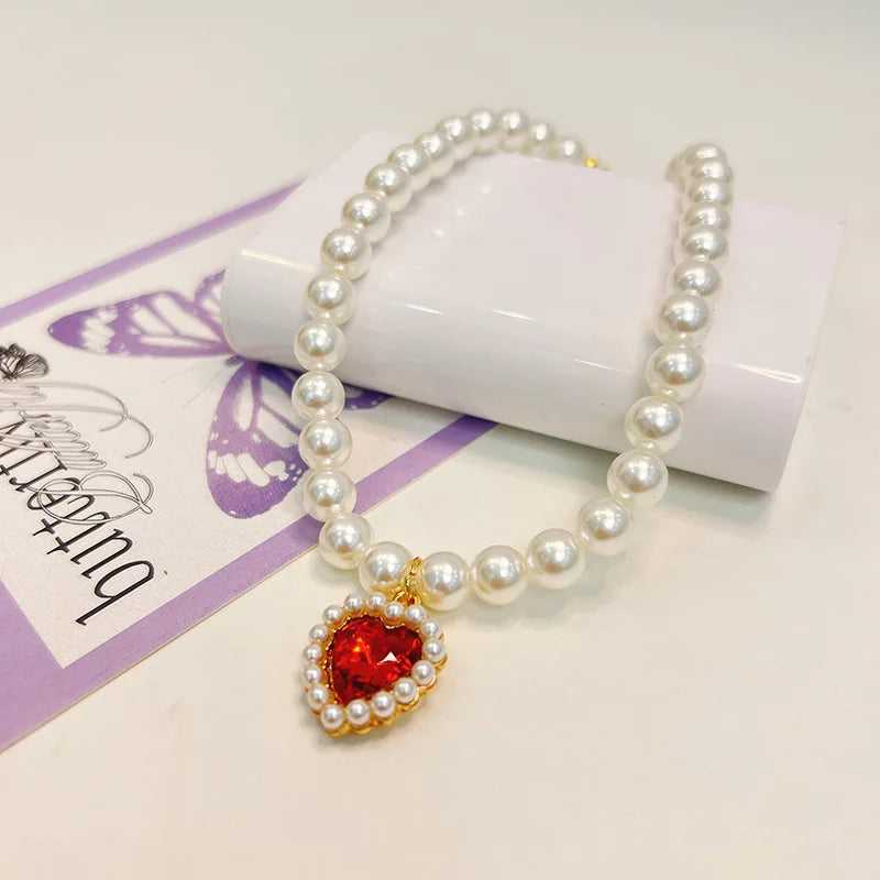 Adjustable Pet Pearl Necklace Accessories for Cats Gotas Animals Fashion Rhinestones Sphynx Cat Collar Kitten Dog collier Chat