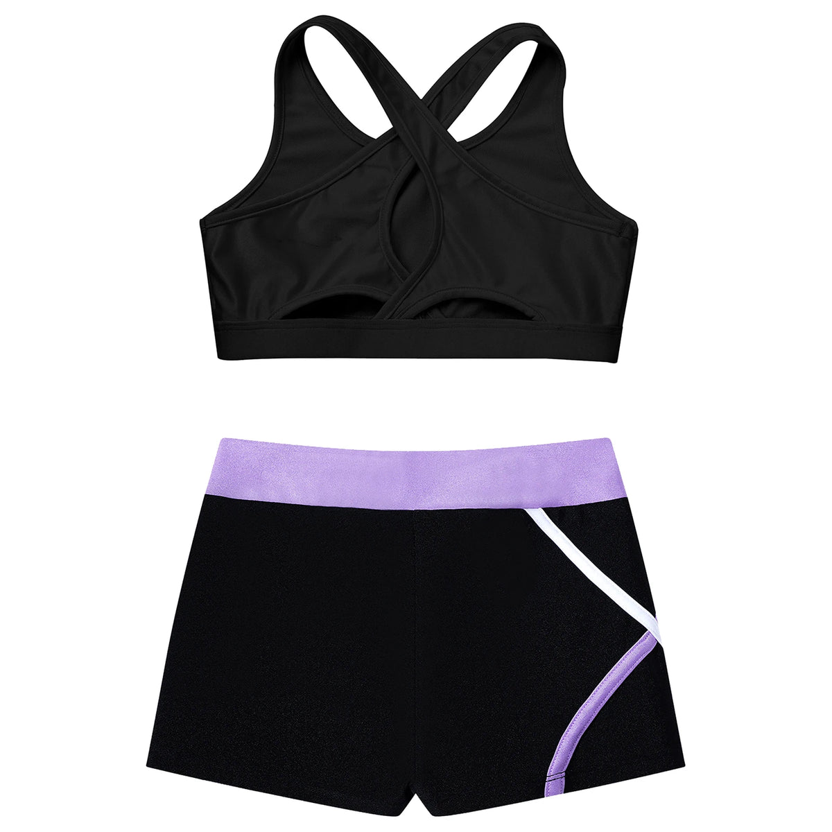 Kids Girls Summer Sports Set Sleeveless Cross Rear Crop Top with Low Rise Shorts Gymnastics Yoga Fitness Cycling Dance Outfits