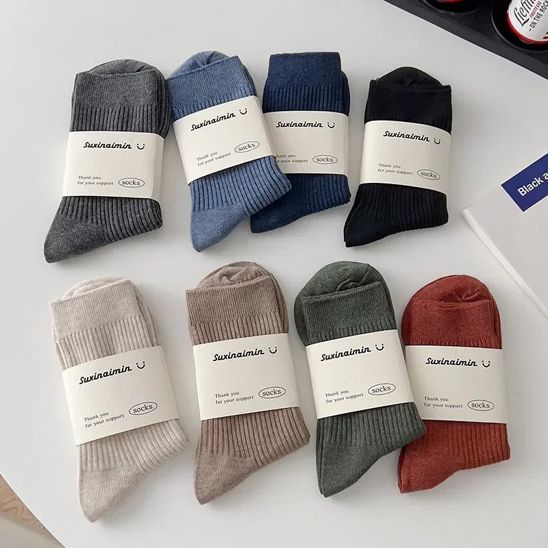 Mens Socks Casual Fashion  Men Business Male Breathable Elastic Cotton Long Socks Solid Color Black Blue Gray SocksAutumn Winter