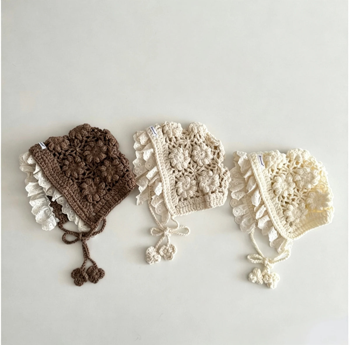 5-10 years old girls Hats Flower Hollow-out Bonnet Jacquard Knitted Cap for Children Hat Outdoor Headwear Kids Hair Accessories