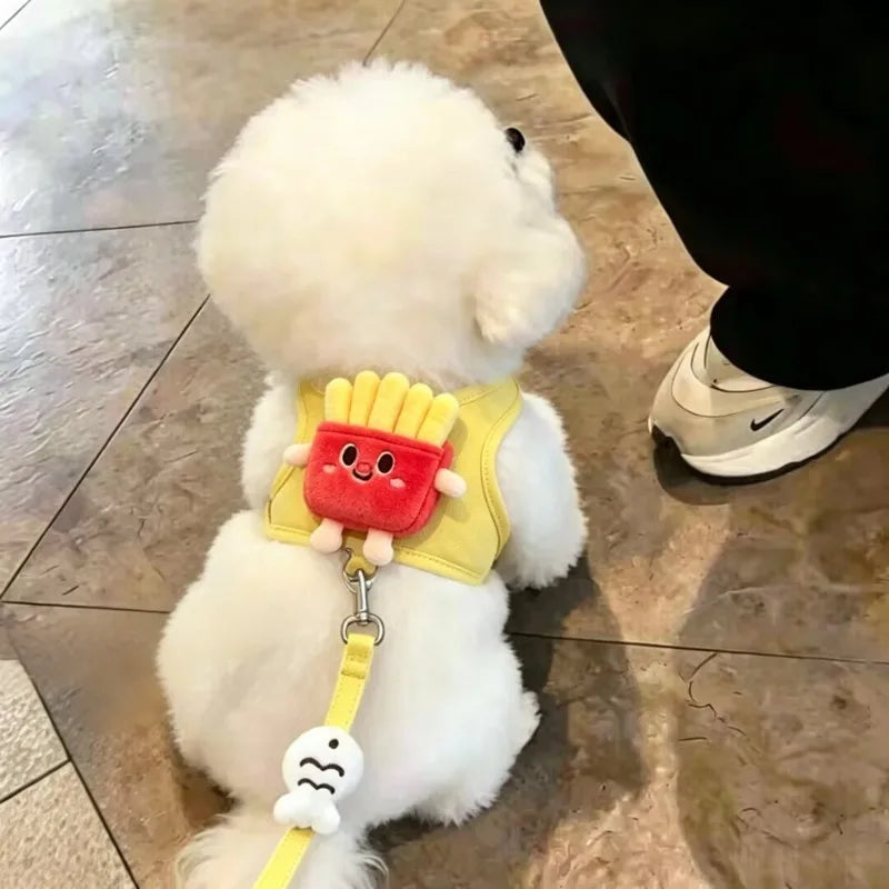 Pet Collars Hamburger Shape Dog Leash Small Dog Cute Chest Back Plush Cartoon Vest Type Dog Walking Leash Puppy Chain Harnesses