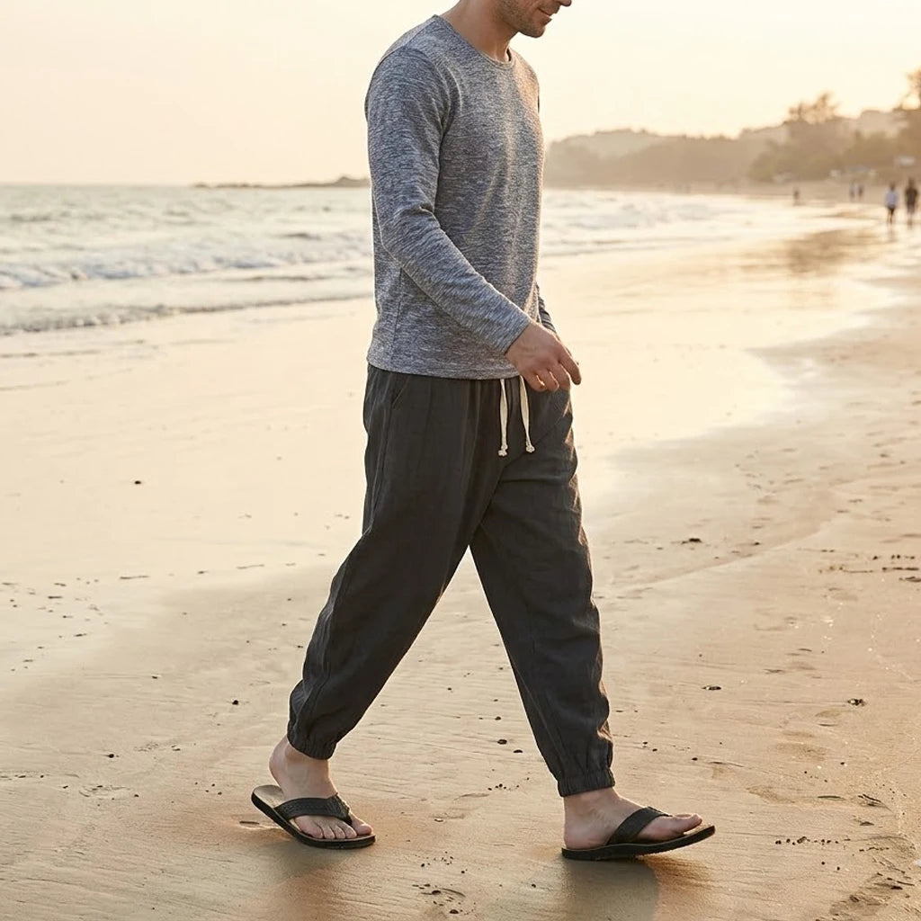 Korean Linen Pants Men Baggy Summer Men Jogger Cotton Work Trousers Spring Casual Loose Harem Pants Drawstring Yoga Streetwear