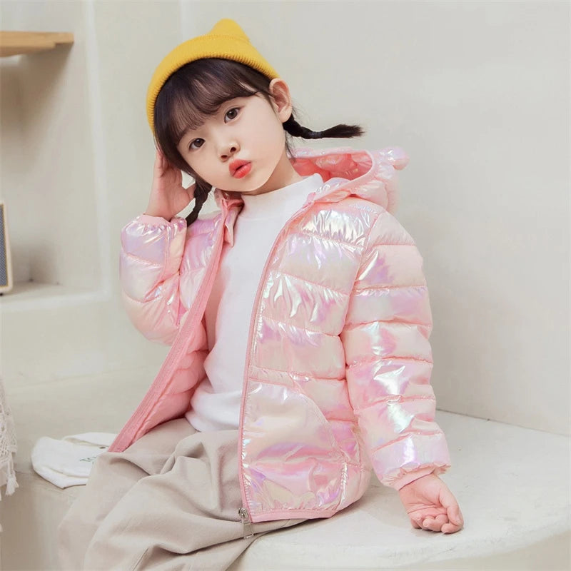Kids Boys Girls Lightweight Down Jackets Hooded Outerwear Autumn Winter Baby Coats Fashion Sports Casual Clothing For 1-5 Years