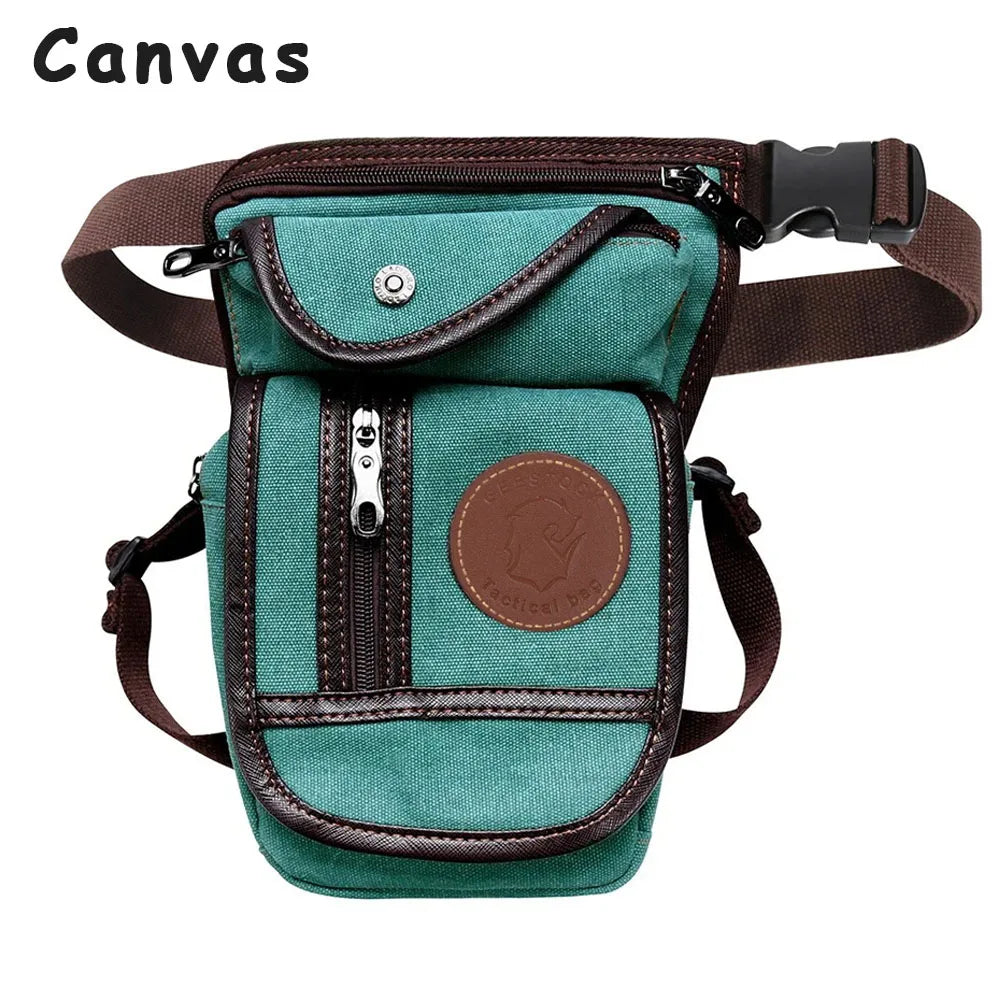 Men's Motorcycle Bag Waterproof Portable Canvas Motorcycle Drop Leg Bag Multifunctional Outdoor Sport Riding Waist Shoulder Bag