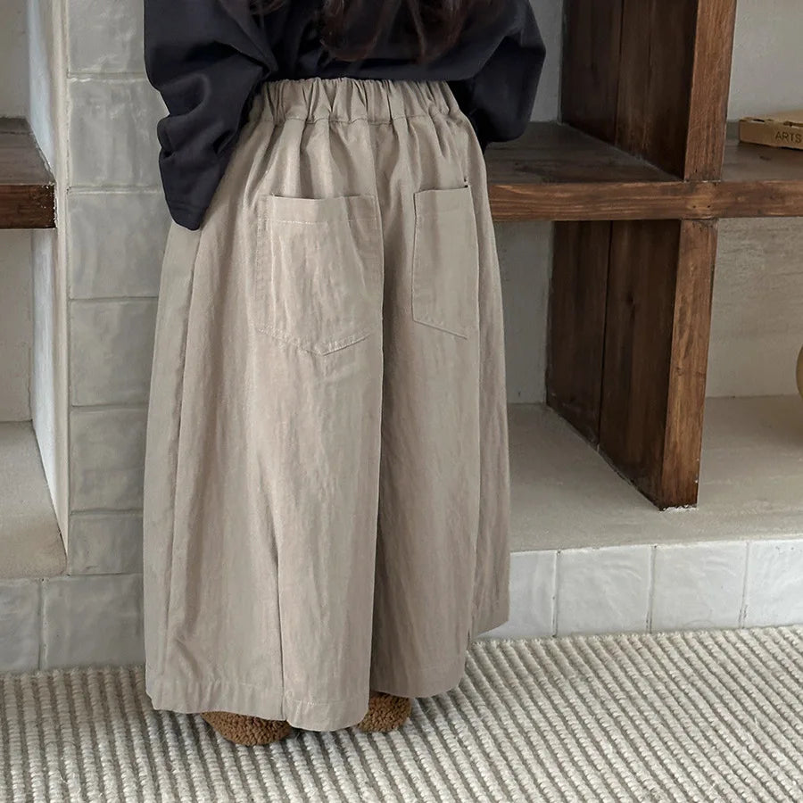 Children Clothes Spring 2026 New Solid-color Cotton Straight-leg Pants Boys and Girls Loose Solid Color Kids Wide-leg Pants