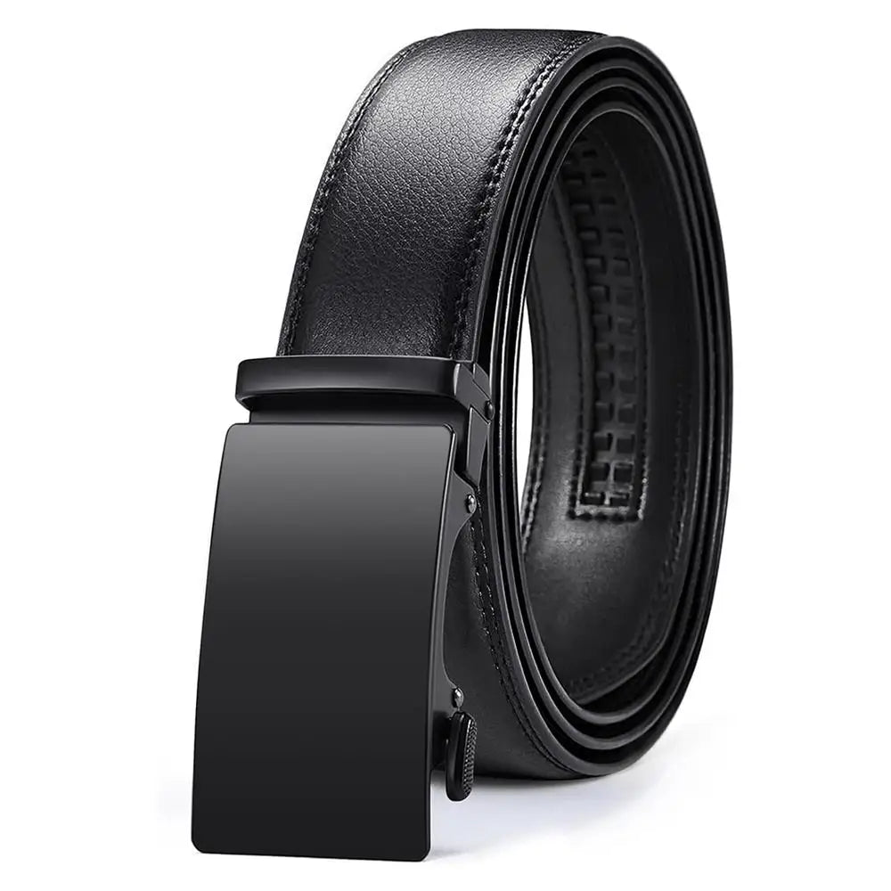 Automatic Buckle Belts Men High Quality Black PU Leather Belts with Adjustable Ratchet Belt for Dress Pant Jean Versatile