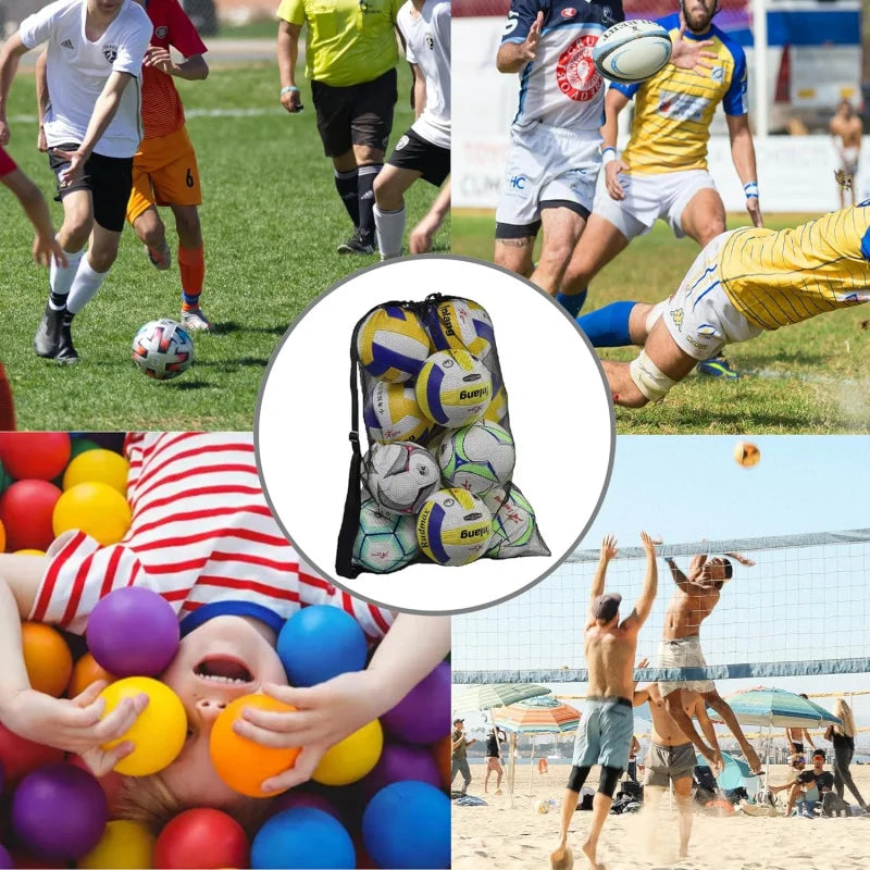 Heavy Duty Mesh Ball Bag Large Drawstring Sports Equipment Storage Bag With Shoulder Strap For Basketball Soccer Volleyball
