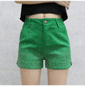 Women's High Waist iny Sequin Denim orts Summer New Sle Korean Version Slimming Elastic Wide Leg A-Line Hot Pants