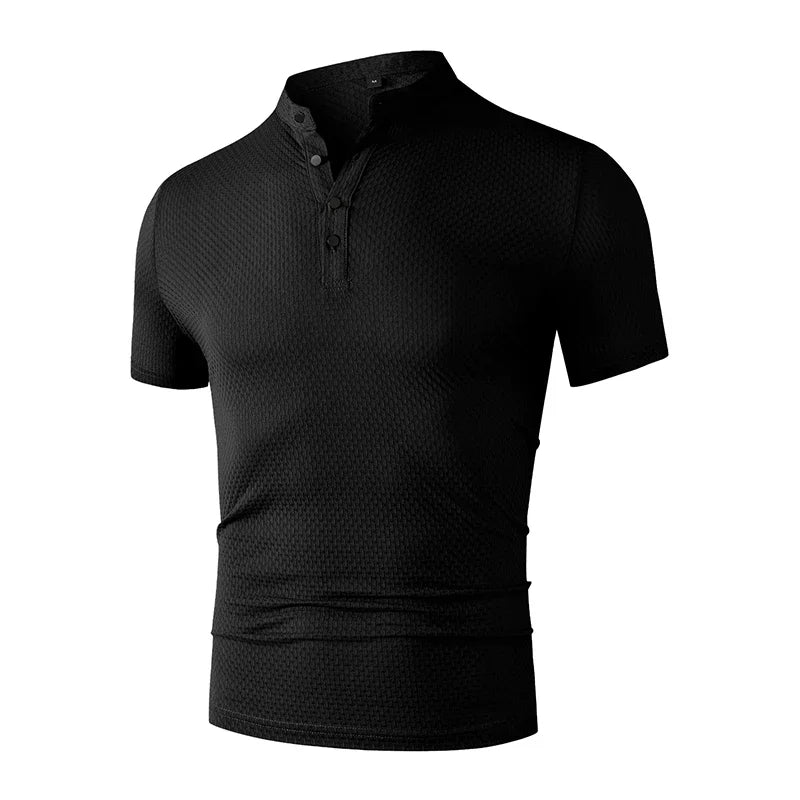 Men's Business Casual Short Sleeve POLO Shirt Bone Flower Solid Color Breathable Comfortable Fashion Summer Versatile Top