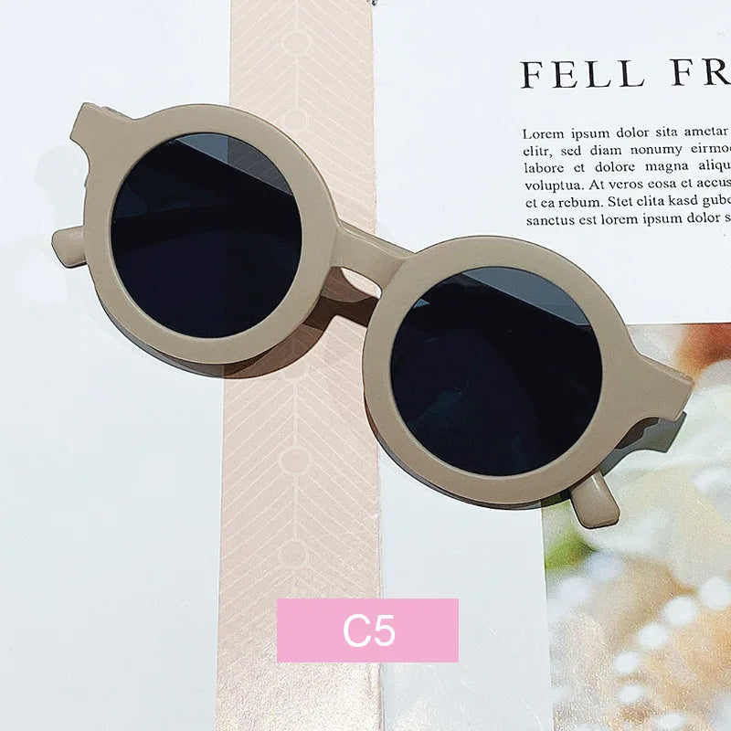 Korean Children's Sunglasses Retro Solid Round Frame Small Face Sunglasses Ultraviolet-proof Convenience Glasses Kids Glasses