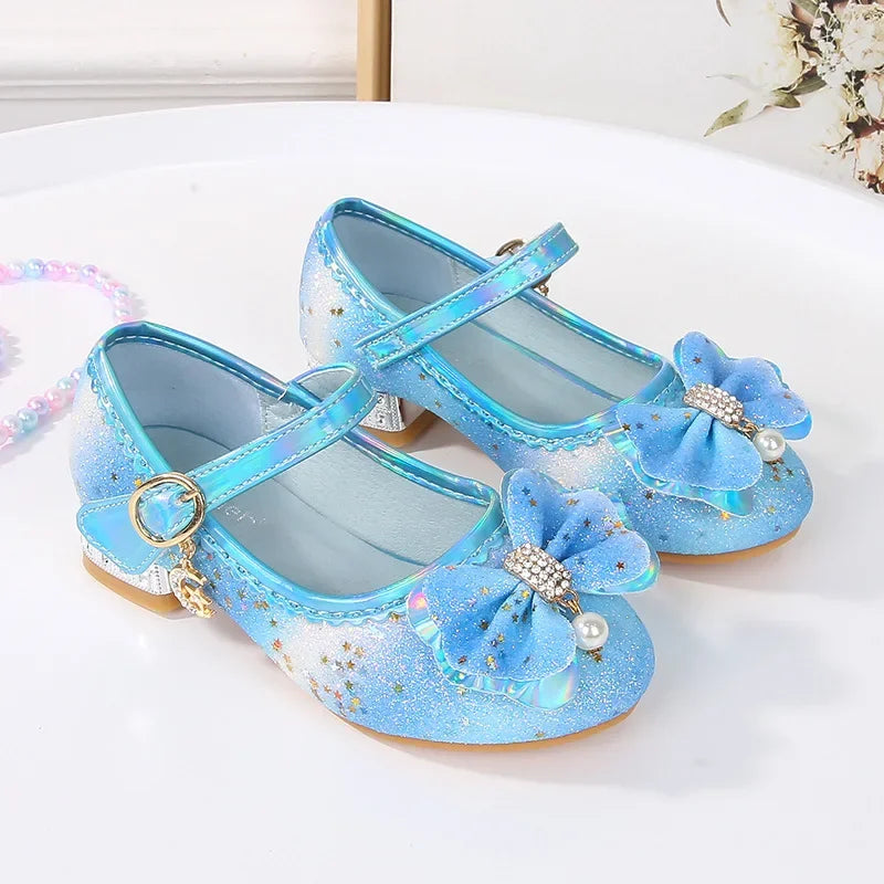 Chic Children High Heels New Wedding Party Girl Chic Princess Causal Shoes Fashion Rainbow Sequins Bowknot Kids Leather Shoes